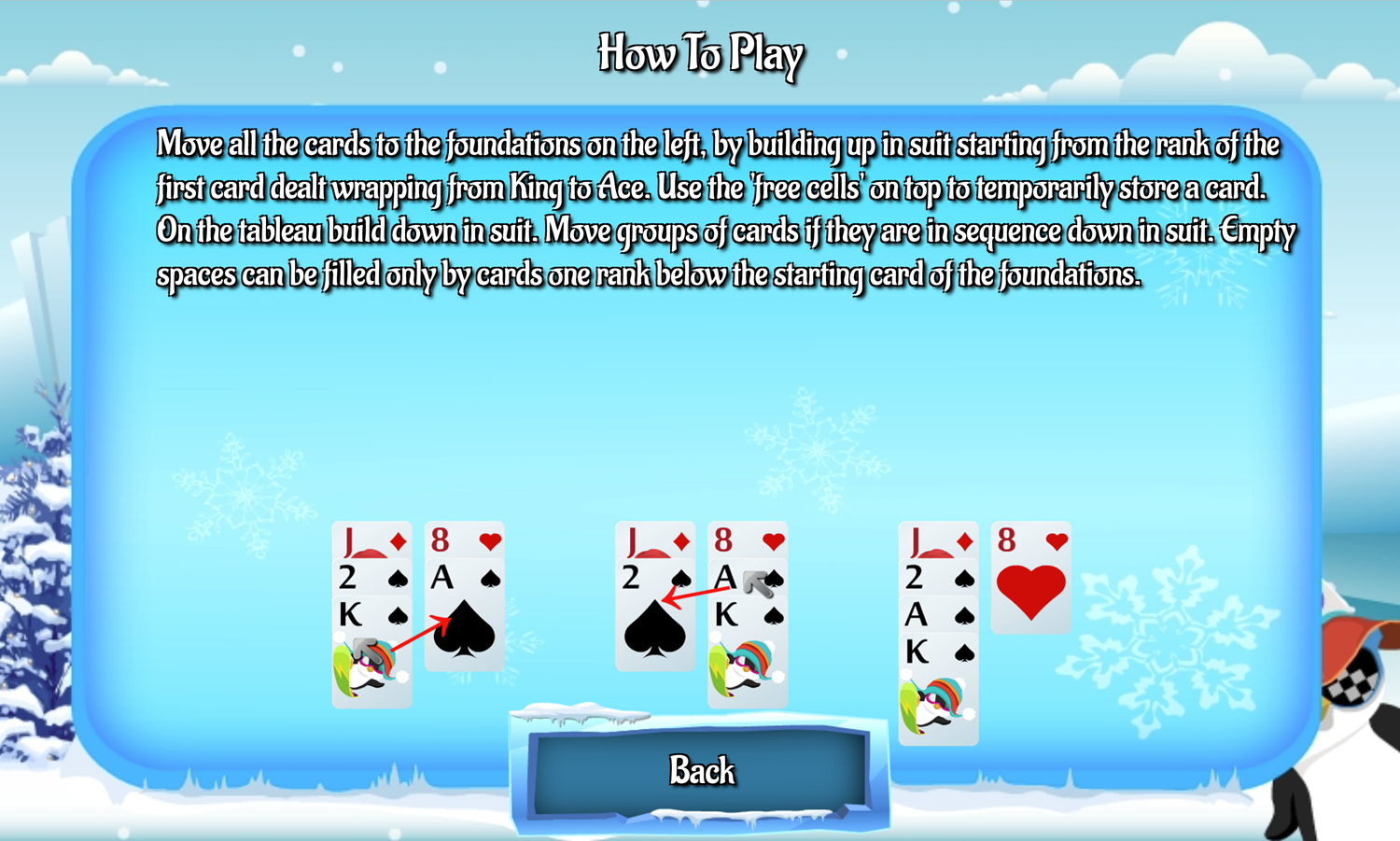 Penguin Solitaire Game How to Play Screen Screenshot.