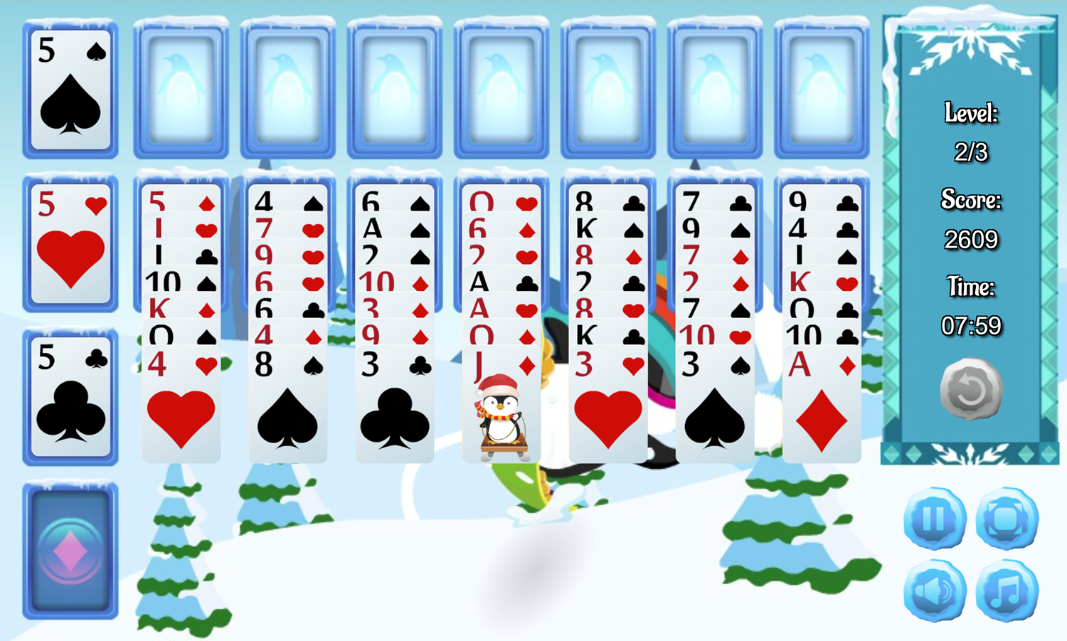 Penguin Solitaire Game Second Level Screenshot.