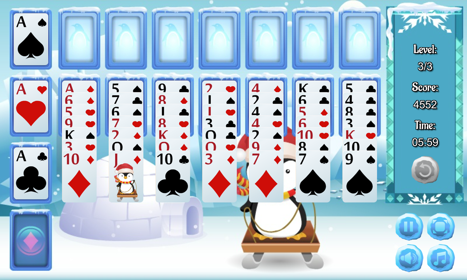 Penguin Solitaire Game Third Level Screenshot.