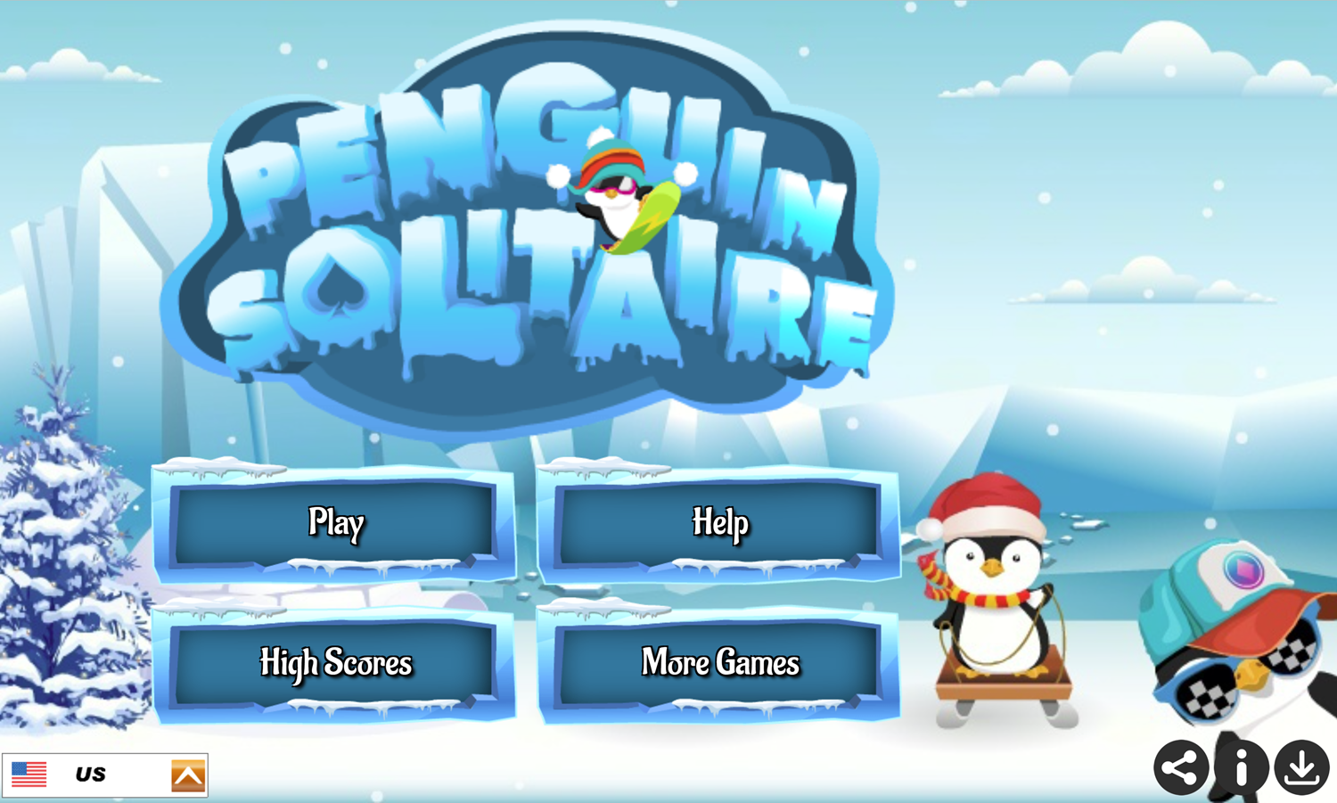 Penguin Solitaire Game Welcome Screen Screenshot.