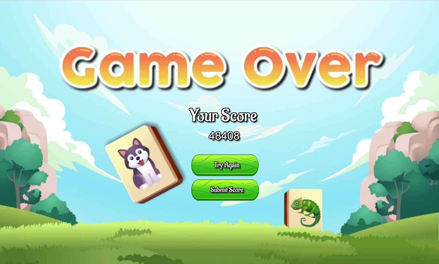 Pet Link Game Over Screen Screenshot.