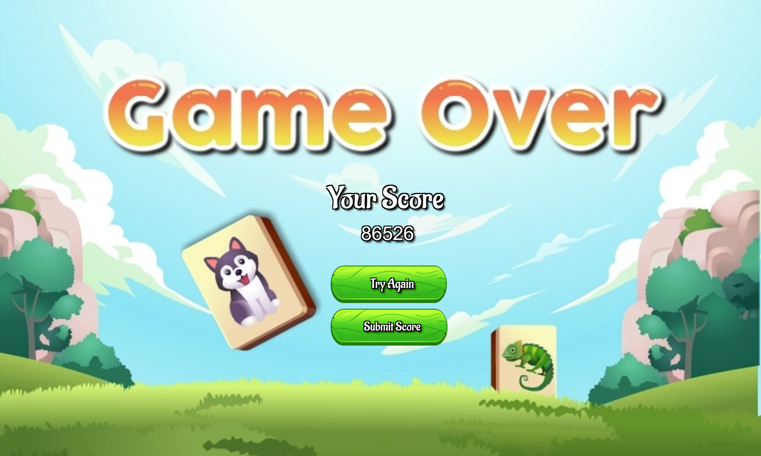 Pet Link Kids Game Over Screen Screenshot.