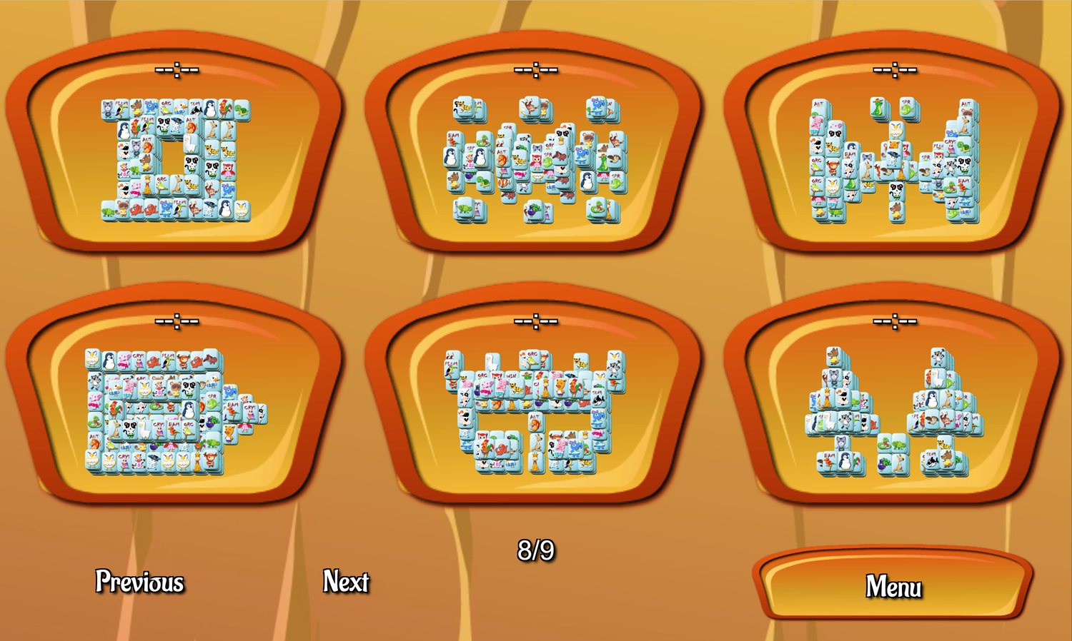 Pet Mahjongg Game Level Select Screen Screenshot.