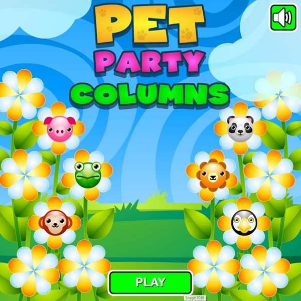 Pet Party Columns Game Welcome Screen Screenshot.