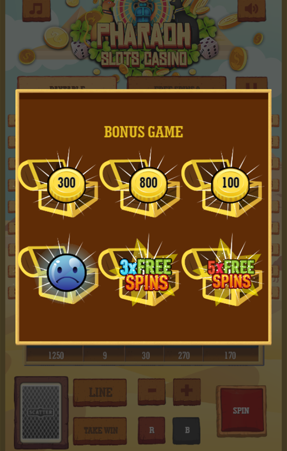 Pharaoh Slots Casino Game Bonus Screenshot.