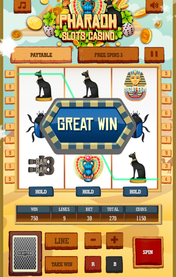 Pharaoh Slots Casino Game Great Win Screenshot.