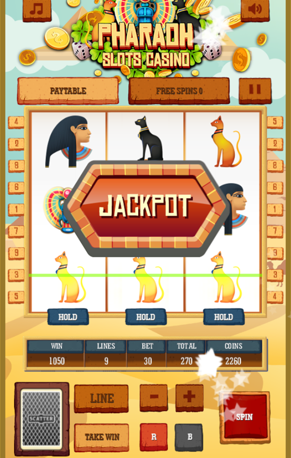 Pharaoh Slots Casino Game Jackpot Screenshot.