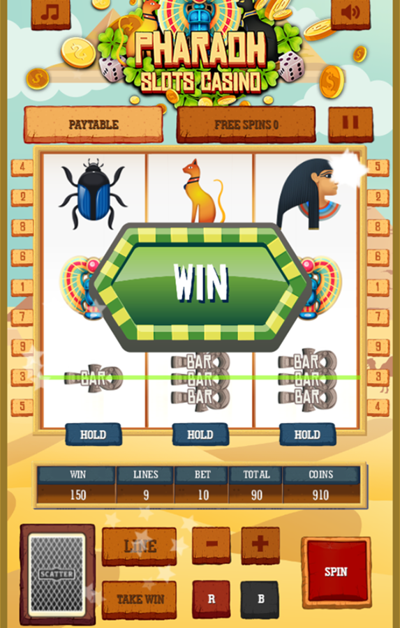 Pharaoh Slots Casino Game Win Screenshot.