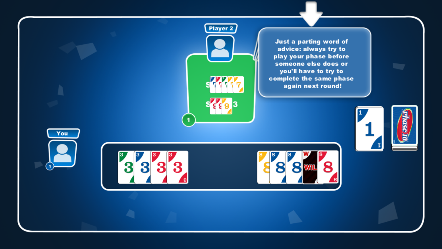 Phase 10 Game Extra Tip Screenshot.