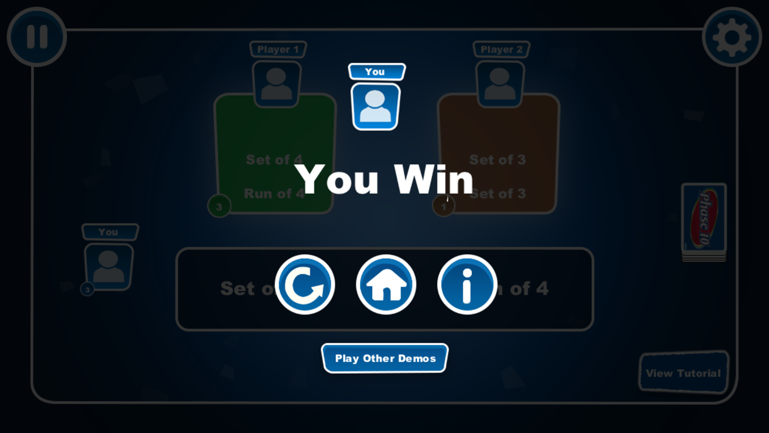 Phase 10 Game Win Screenshot.