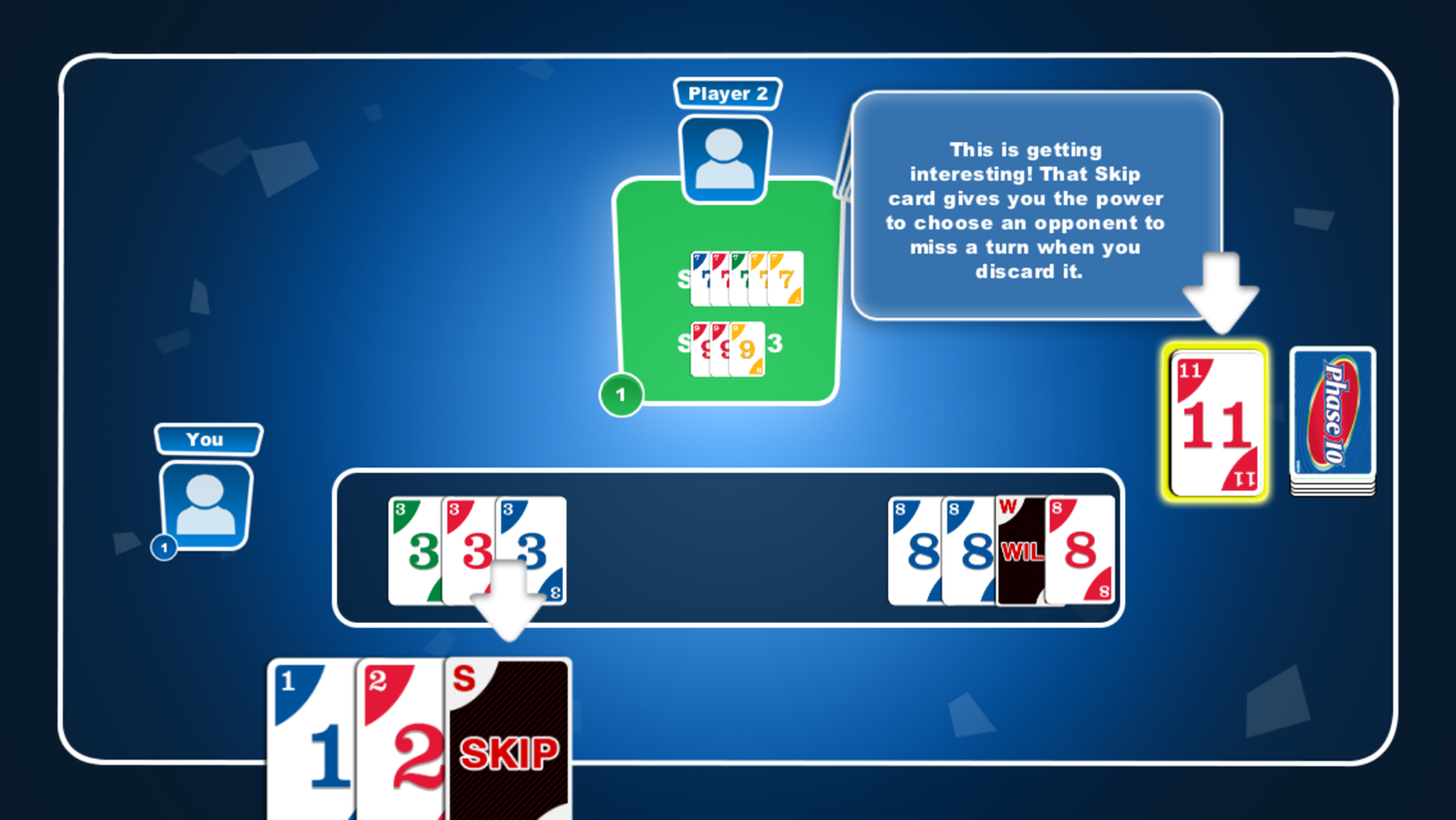 Phase 10 Game Skip Card Screenshot.