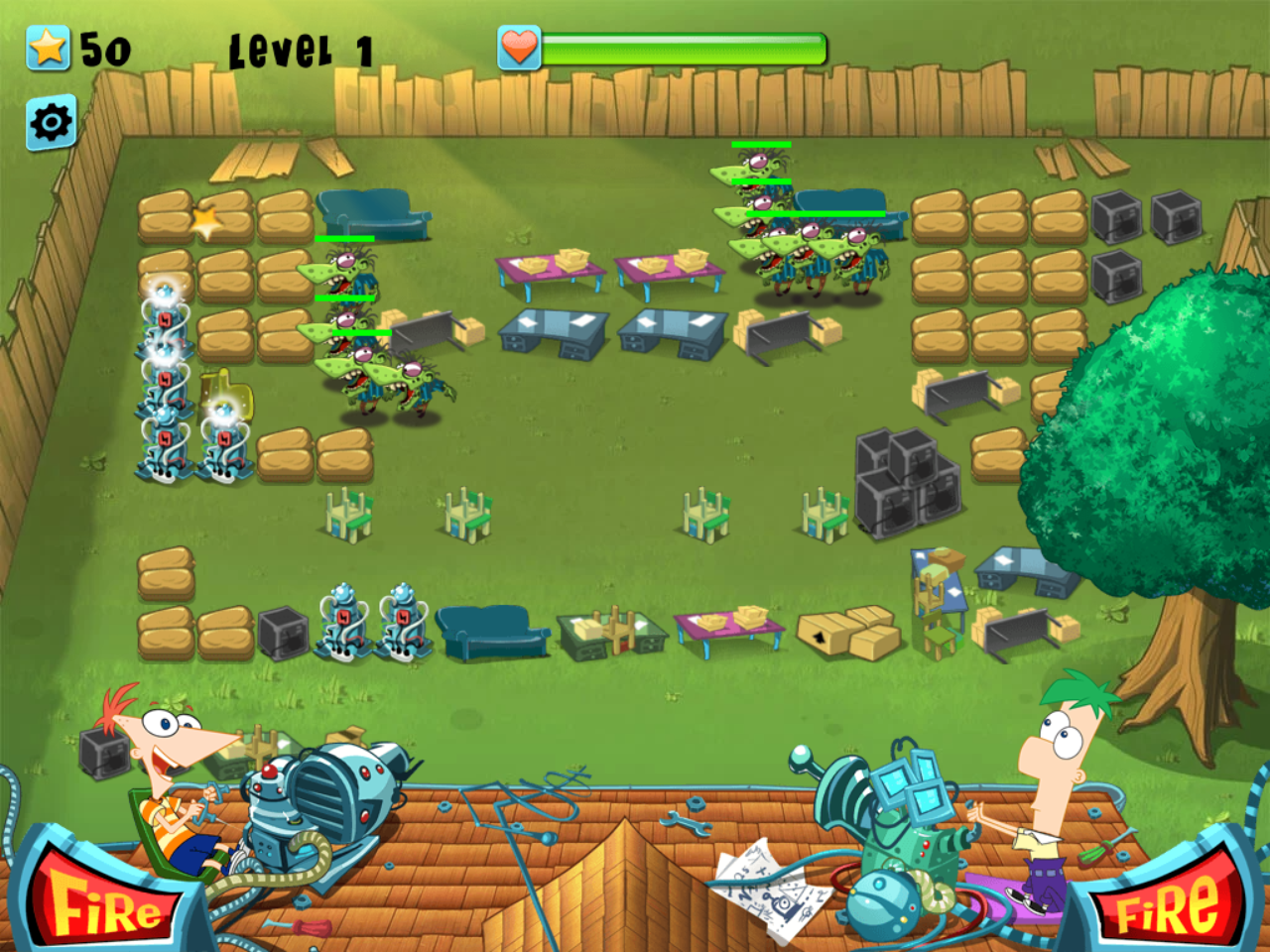 Phineas and Ferb Backyard Defense Game Play Screenshot.