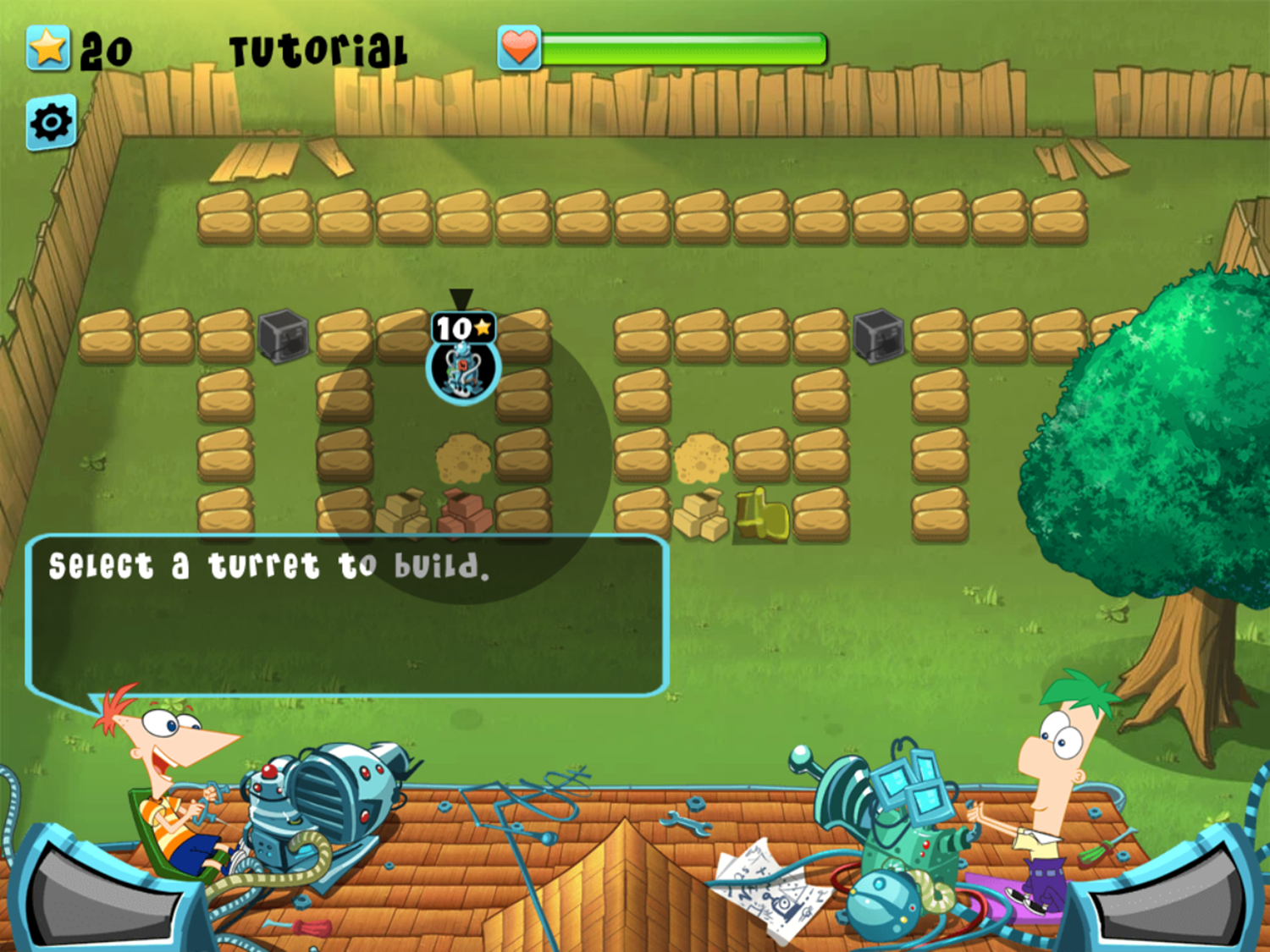 Phineas and Ferb Backyard Defense Game Instructions Screenshot.