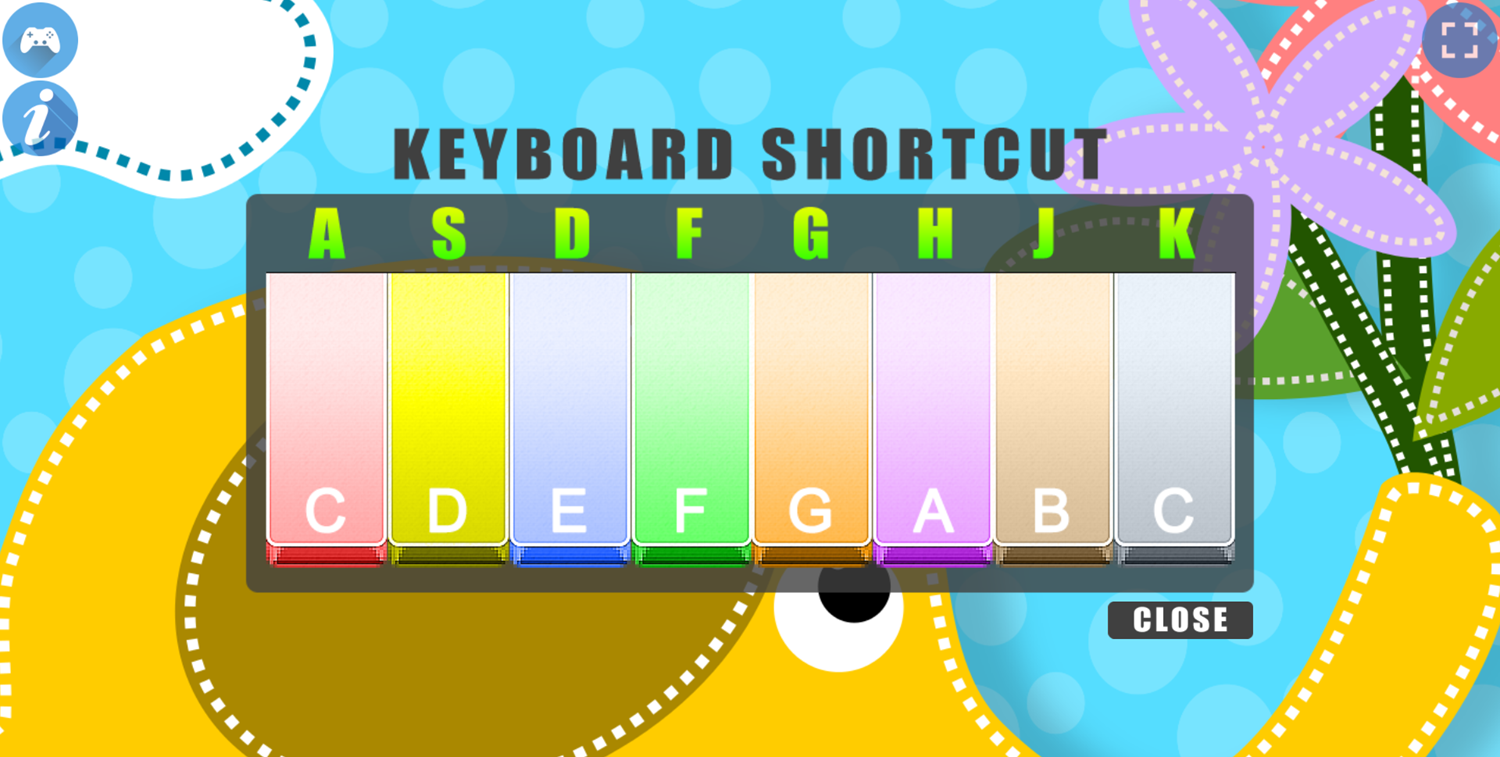 Piano for Kids Animal Sounds Keyboard Shortcut Screenshot.