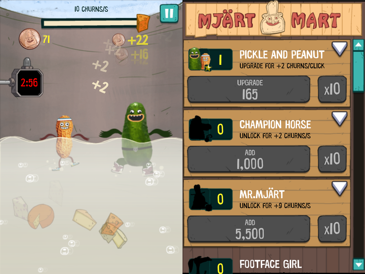 Pickle and Peanut Mjärt Mart Madness Game Screenshot.