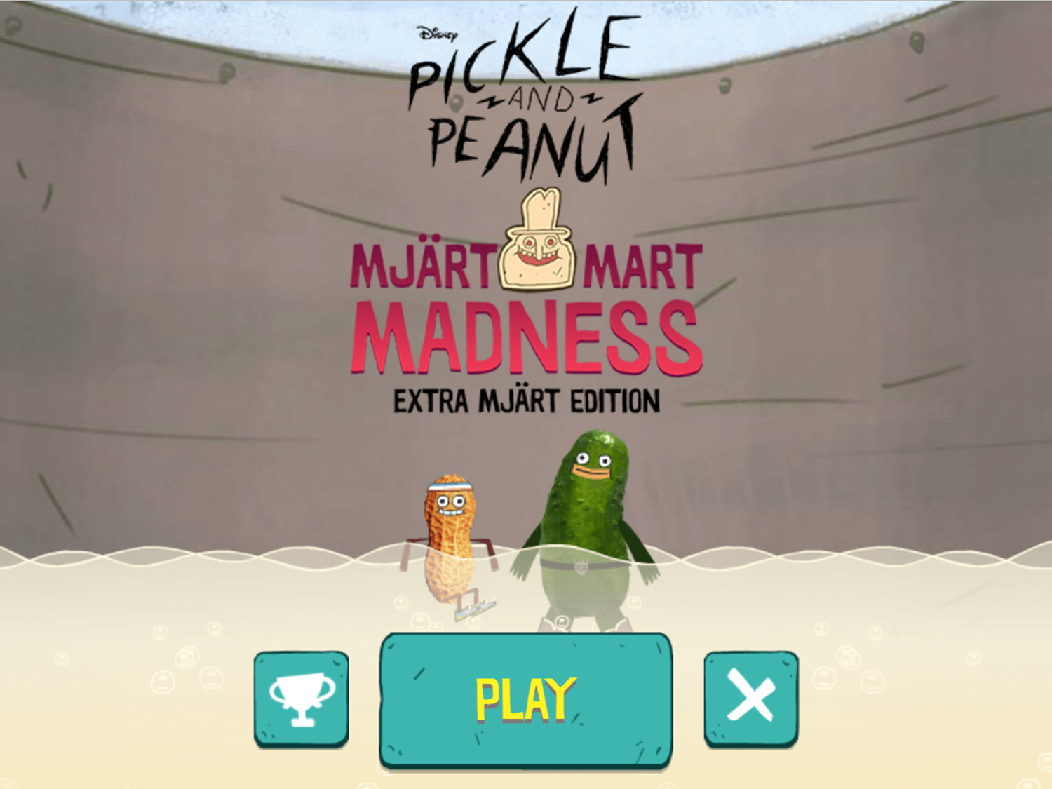 Pickle and Peanut Mjärt Mart Madness Game Welcome Screen Screenshot.