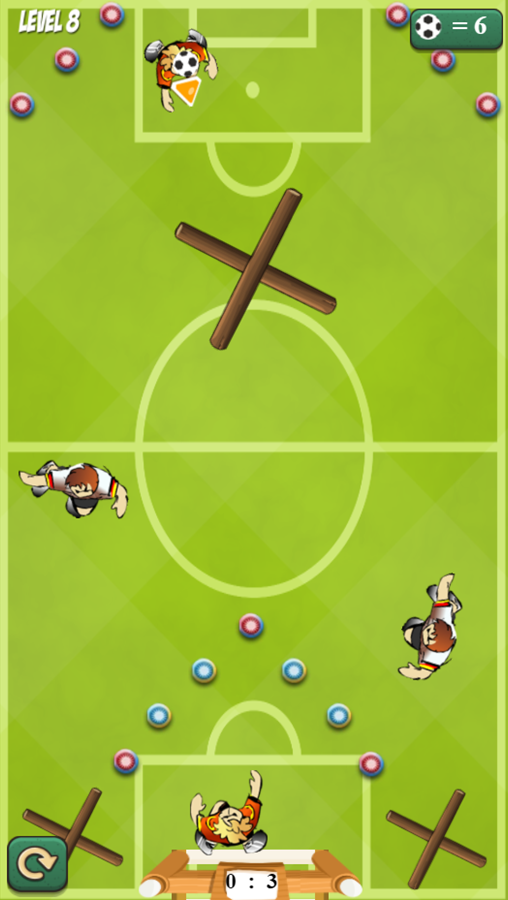 Pinball Football Game Level With Temporary Pegs and Wood Spinners Screenshot.