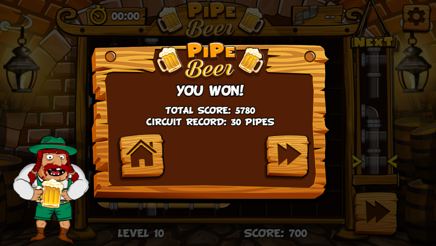 Pipe Beer Game Score Screenshot.