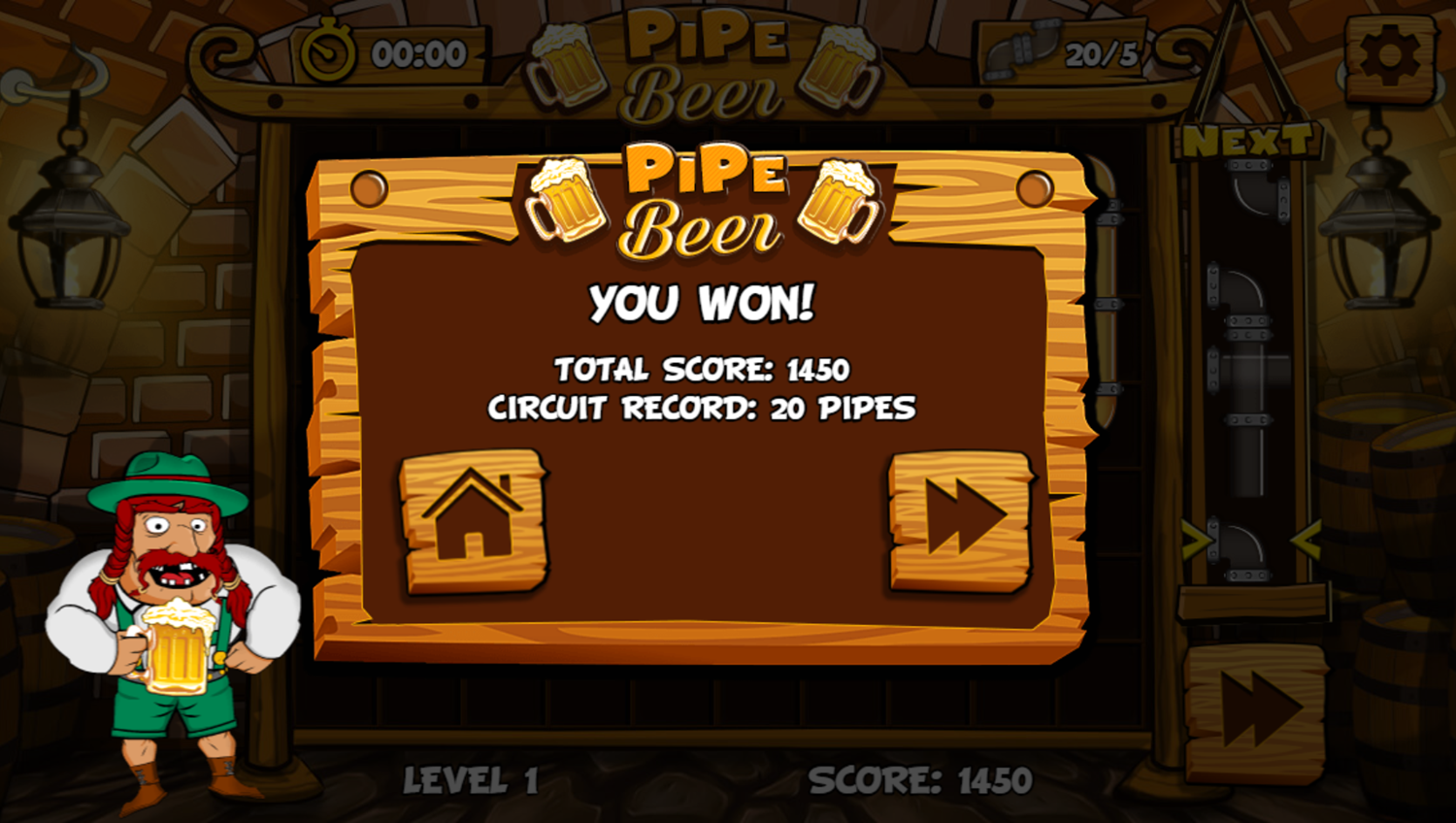 Pipe Beer Game Level Complete Screenshot.