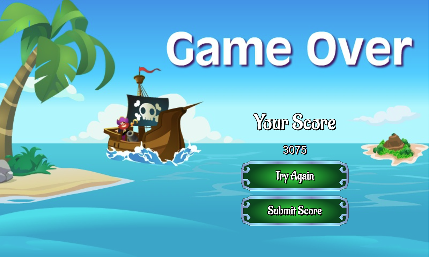 Pirate Klondike Game Over Screen Screenshot.