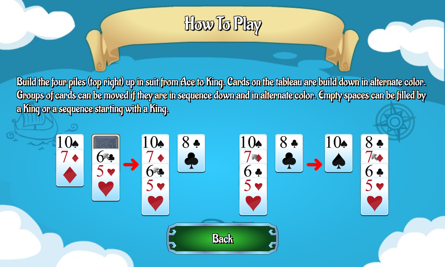 Pirate Klondike Game How To Play Screenshot.