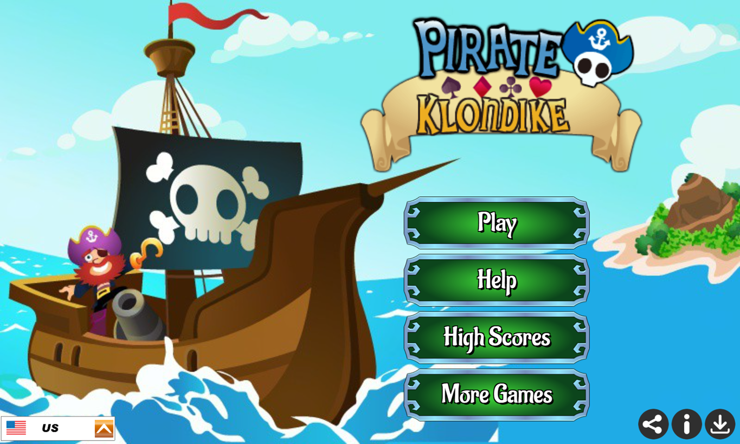 Pirate Klondike Game Welcome Screen Screenshot.