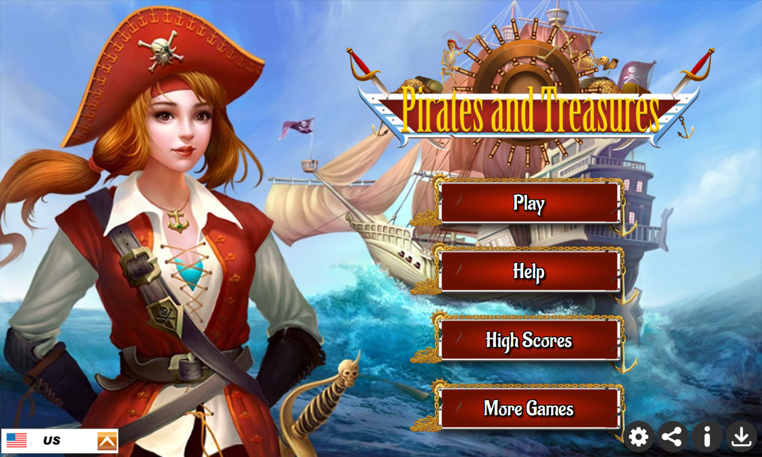 Pirates and Treasures Game Welcome Screen Screenshot.