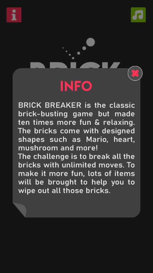 Pixel Brick Breaker Game Info Screenshot.