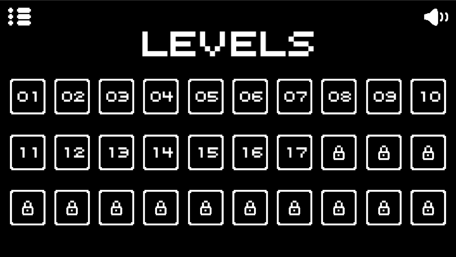 Pixel Dash Game Level Select Screen Screenshot.