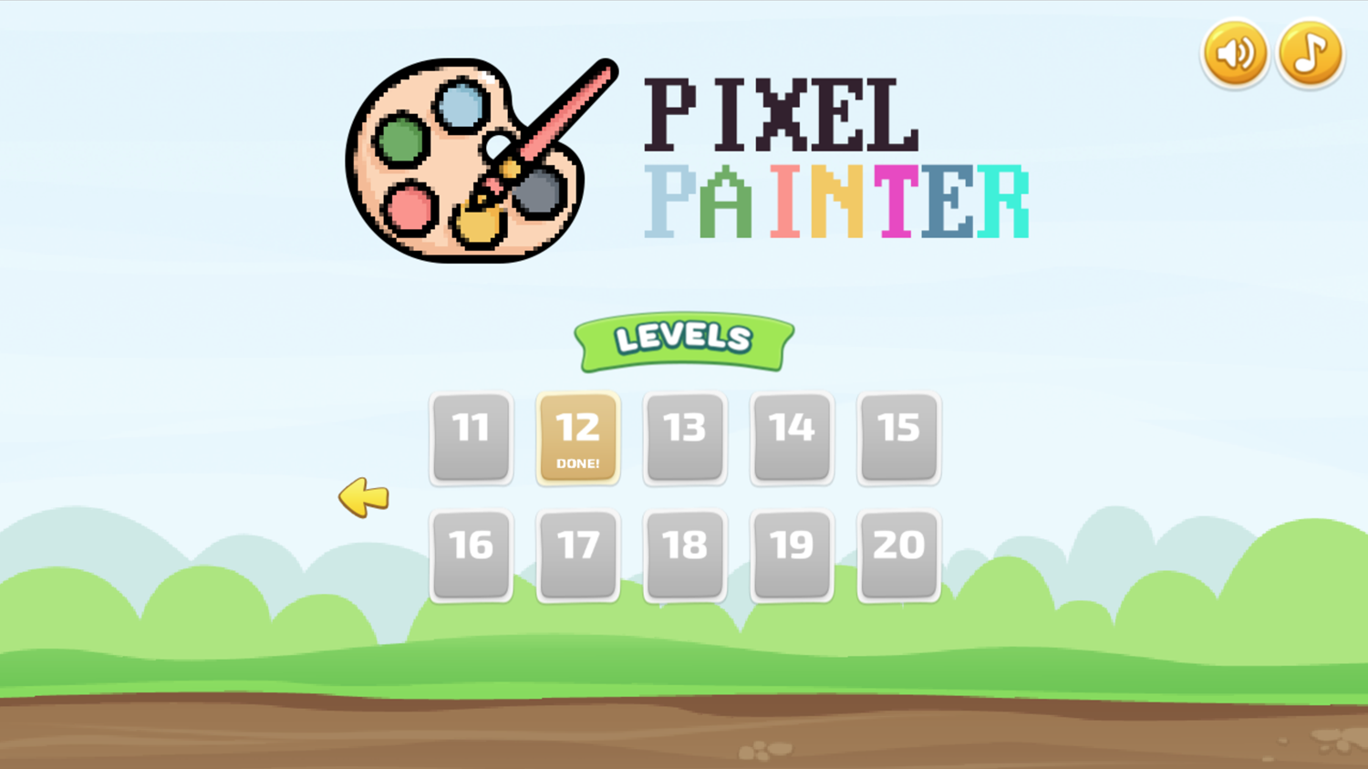 Pixel Painter Game Level Select Screen Screenshot.