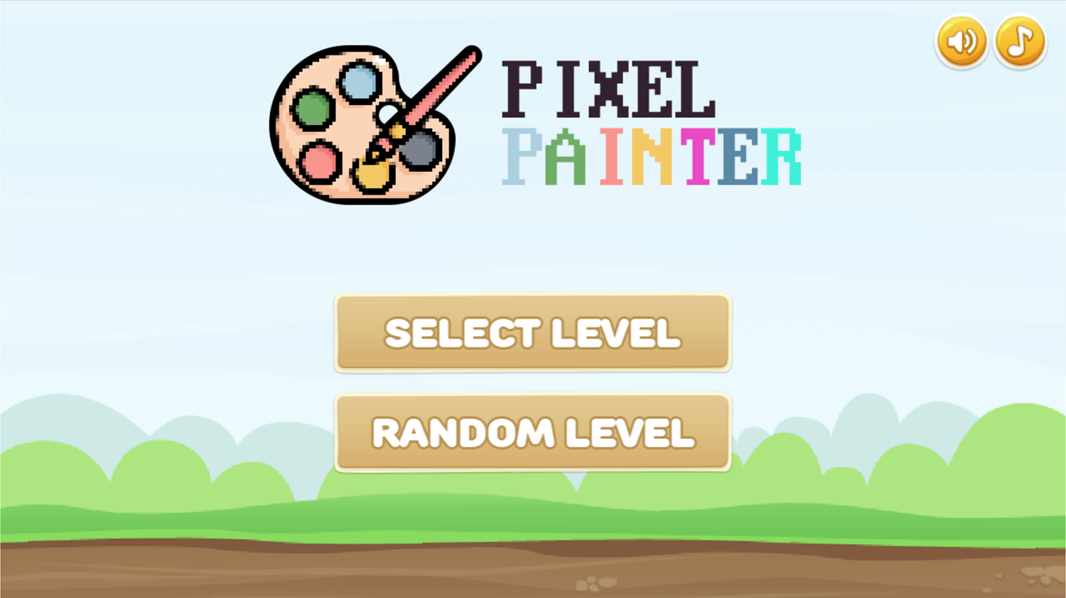 Pixel Painter Game Welcome Screen Screenshot.