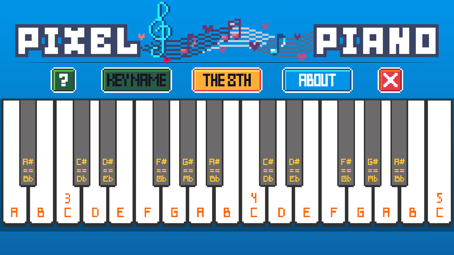 Pixel Piano Game 8th Notes Screenshot.