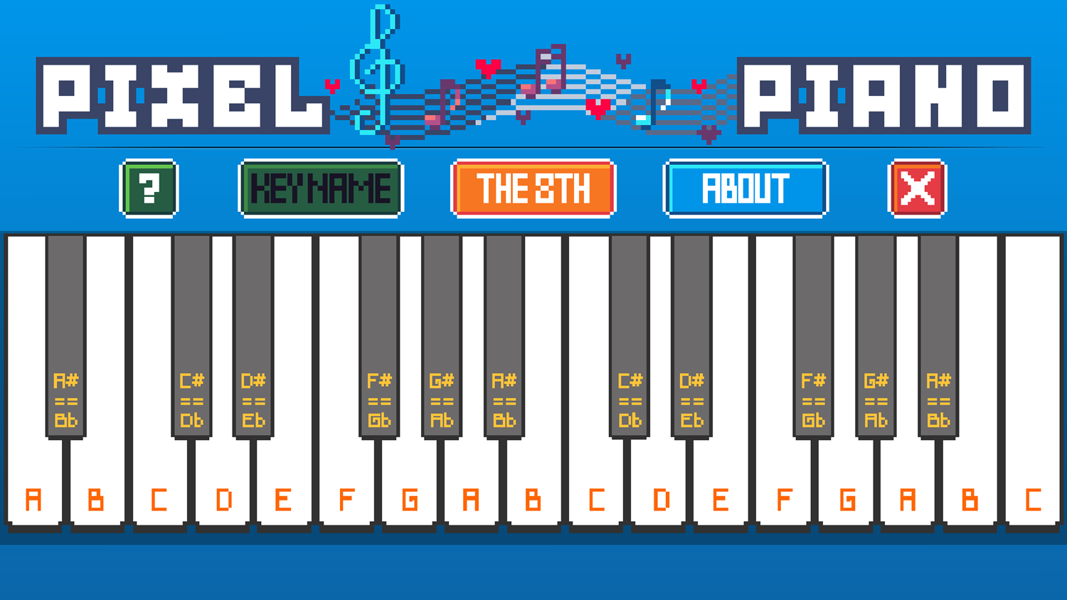 Pixel Piano Game Note Name Screenshot.