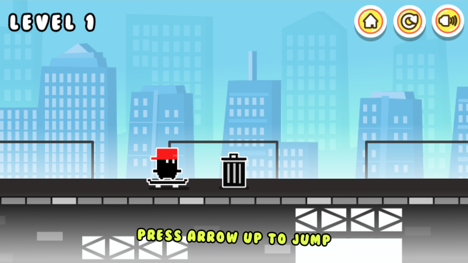 Pixel Skate Game Jump Instructions Screen Screenshot.