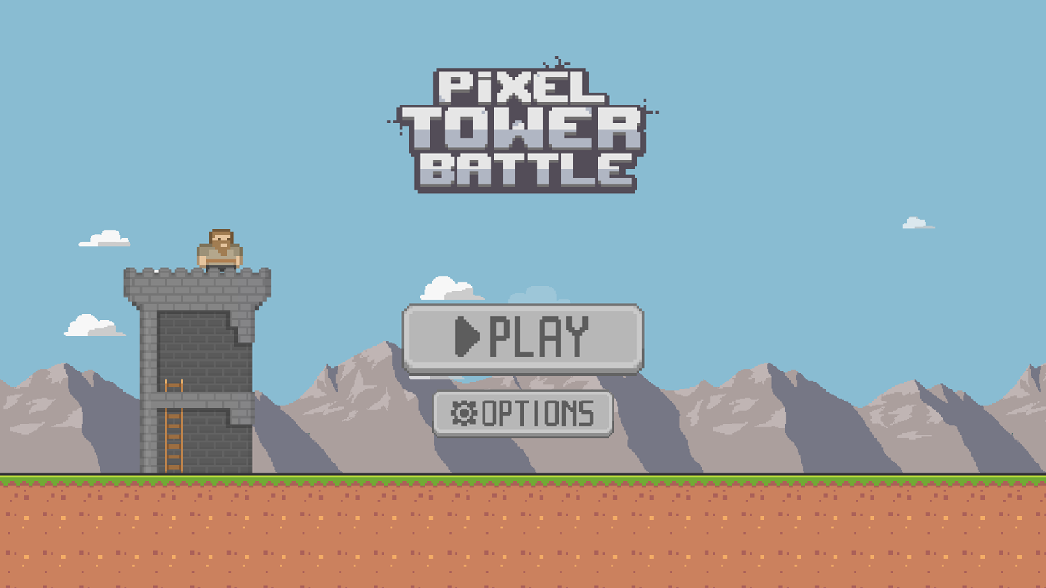 Pixel Tower Battle Game Welcome Screen Screenshot.