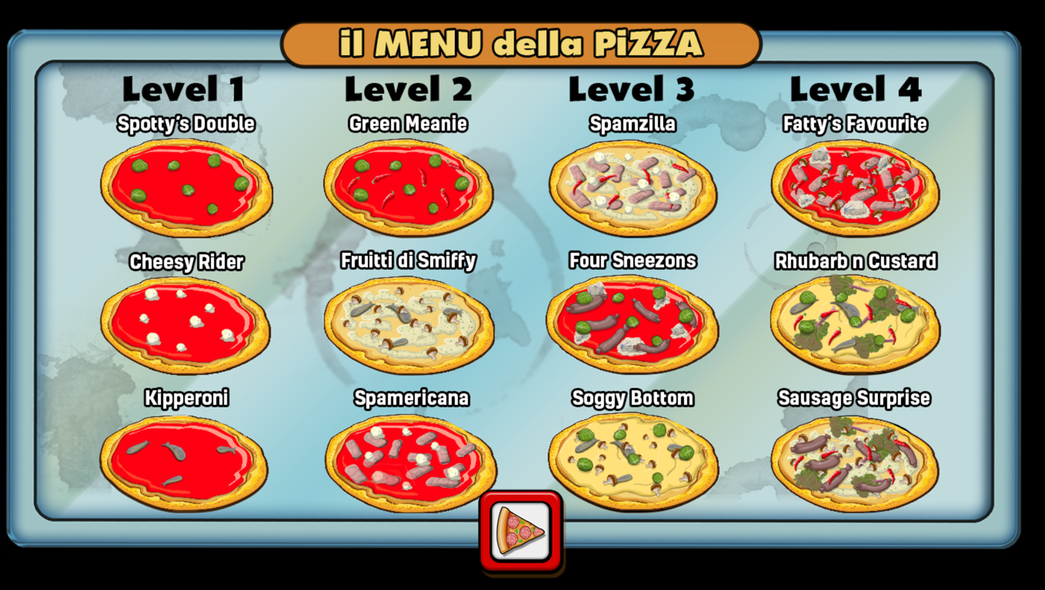 Pizza Party Game Menu Screenshot.