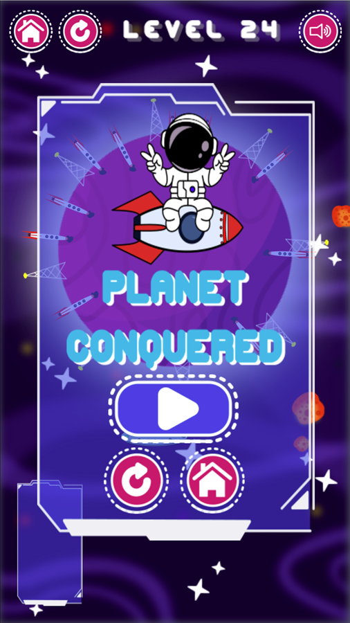 Planet Conqueror Game Level Completed Screen Screenshot.