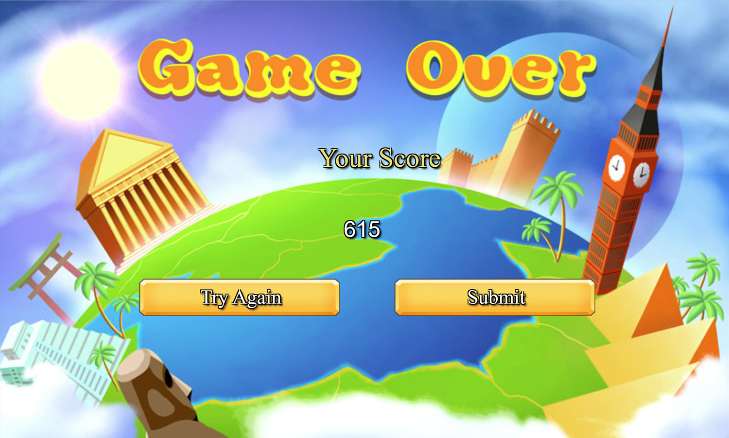 Planet Solitaire Game Over Screenshot.