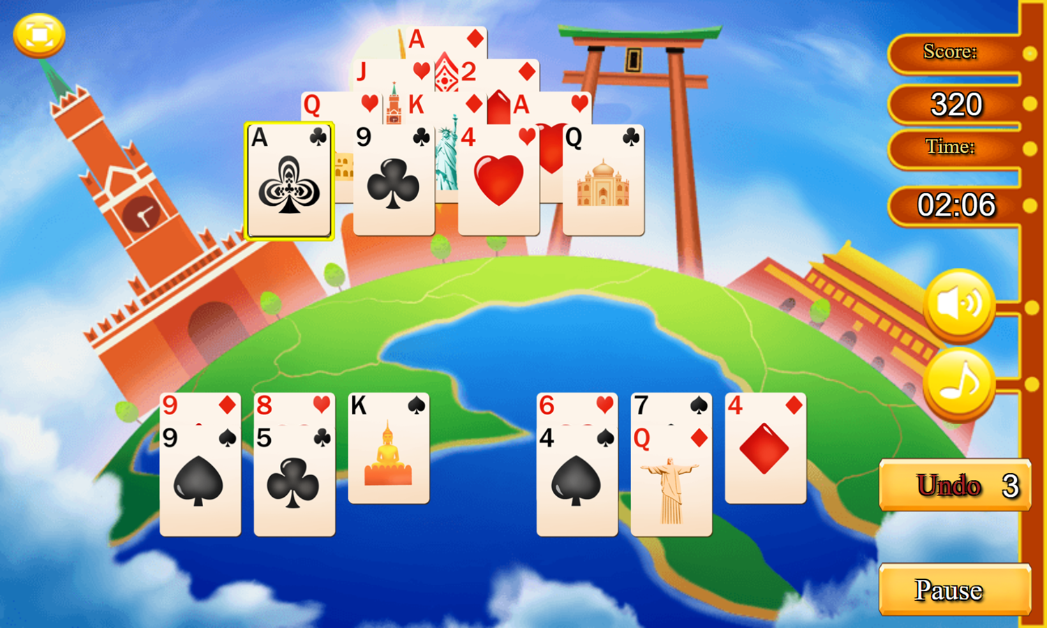 Planet Solitaire Game Play Screenshot.