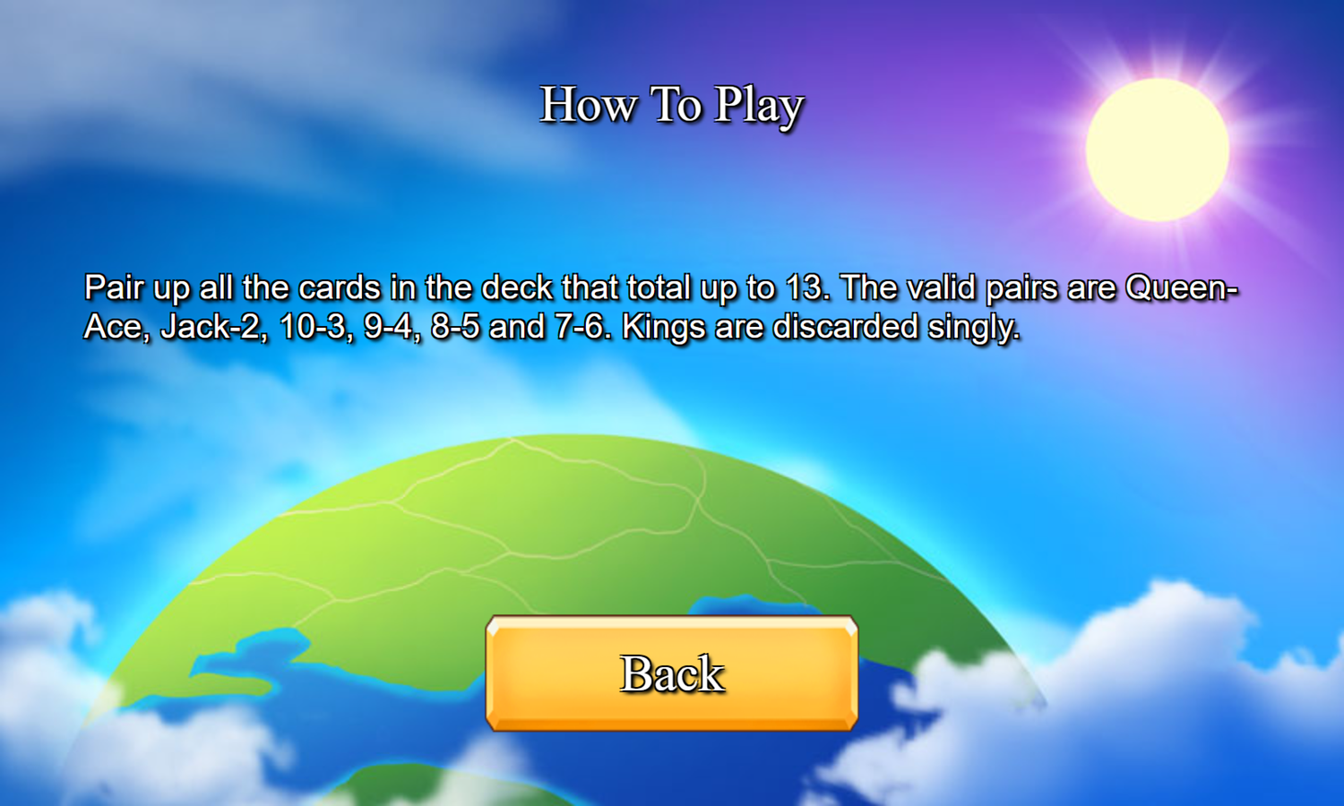 Planet Solitaire Game How To Play Screenshot.