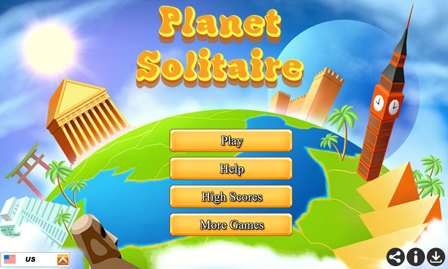 Planet Solitaire Game Welcome Screen Screenshot.