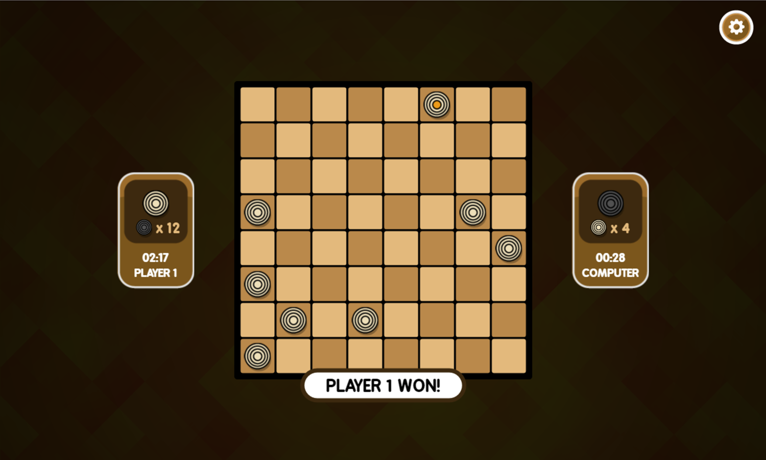 Play Checkers Game Player 1 Won Screenshot.