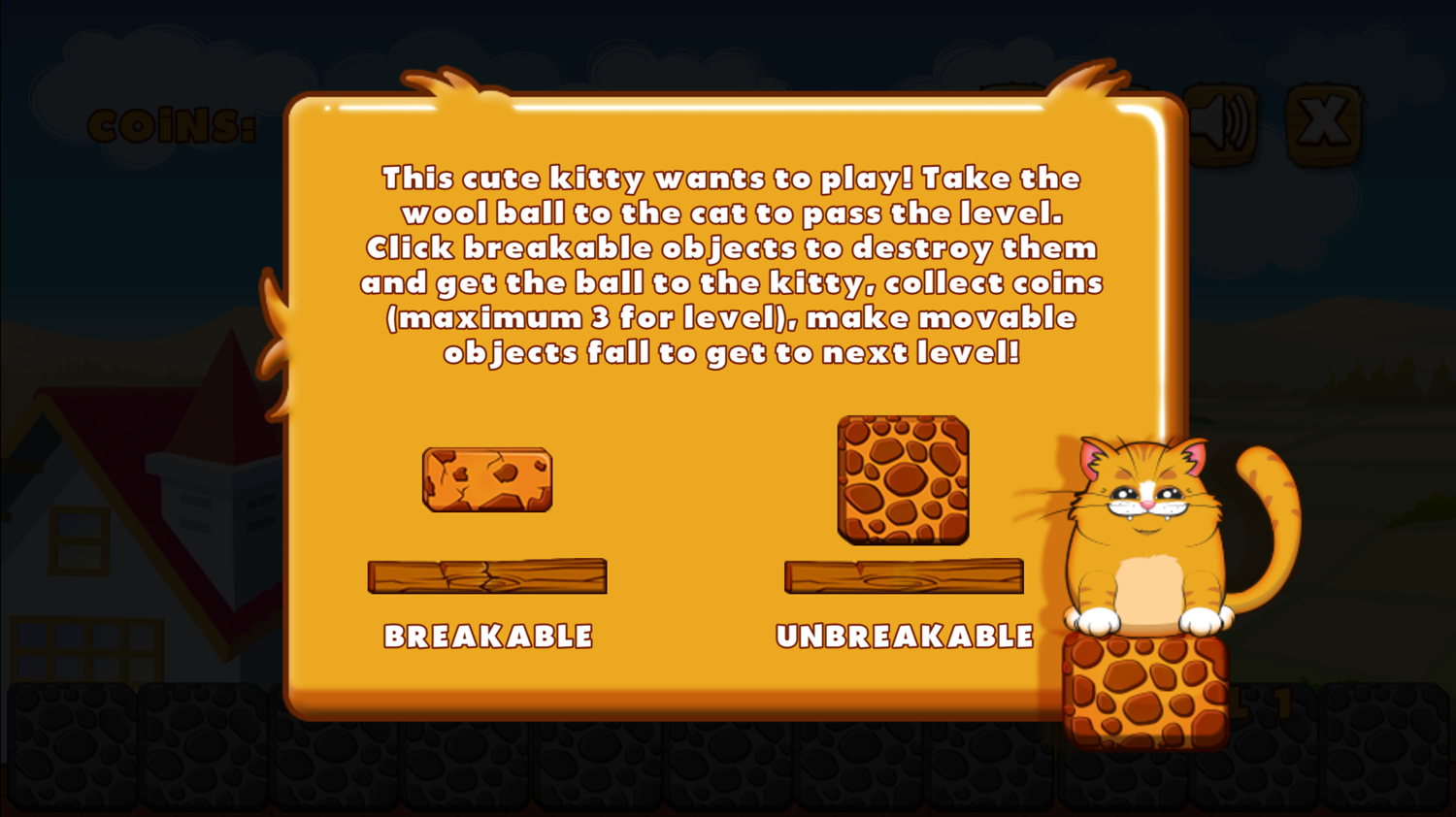 Playful Kitty Game Instructions Screenshot.