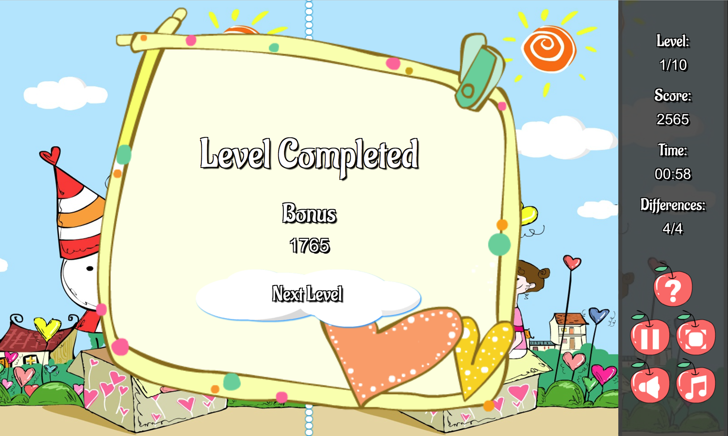 Playground Differences Game Level Completed Screen Screenshot.
