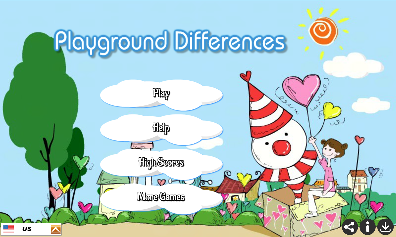 Playground Differences Game Welcome Screen Screenshot.