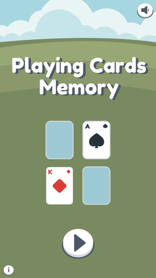 Playing Cards Memory Game Welcome Screen Screenshot.
