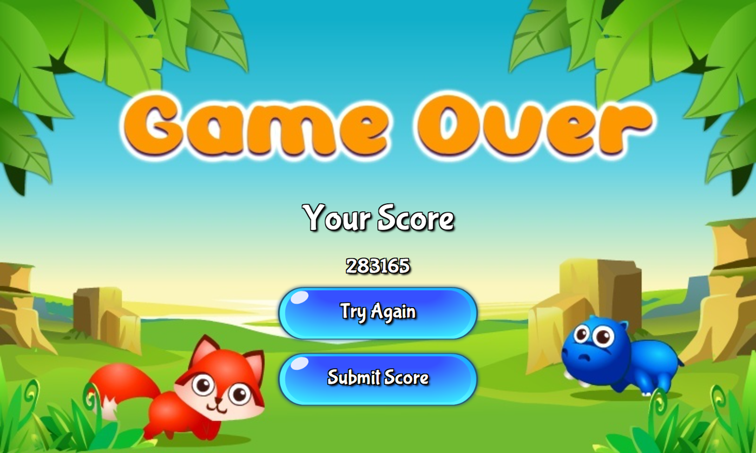 Plushy Animals Game Over Screenshot.