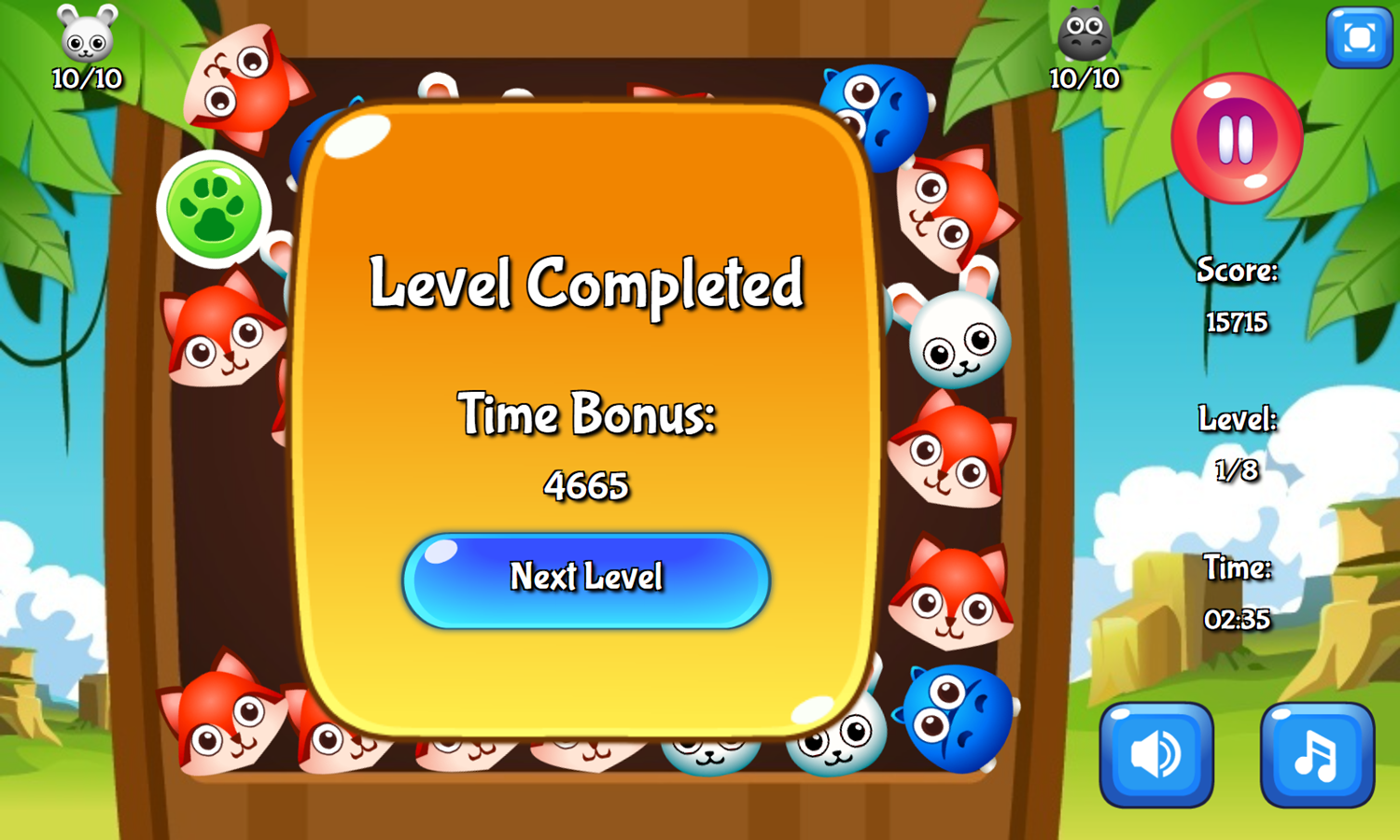 Plushy Animals Game Level Completed Screenshot.