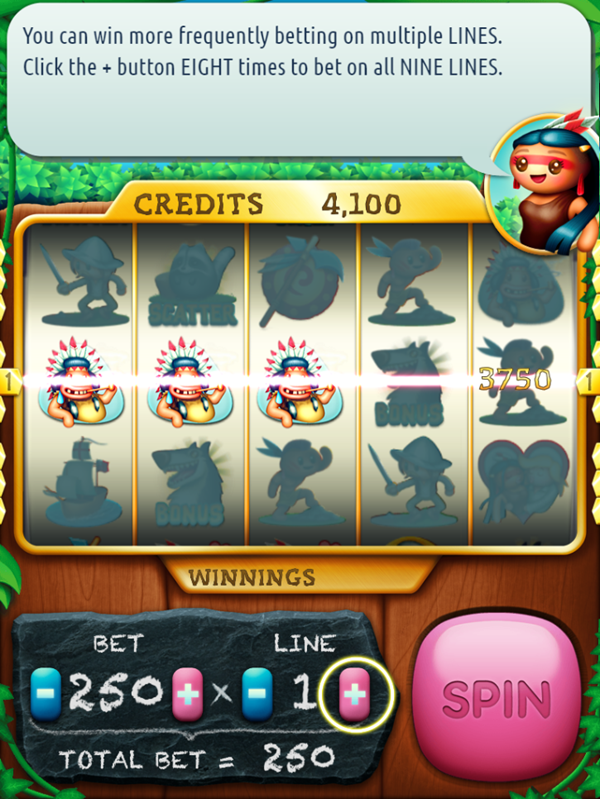 Pocahontas Slots Game Play Tips Screenshot.