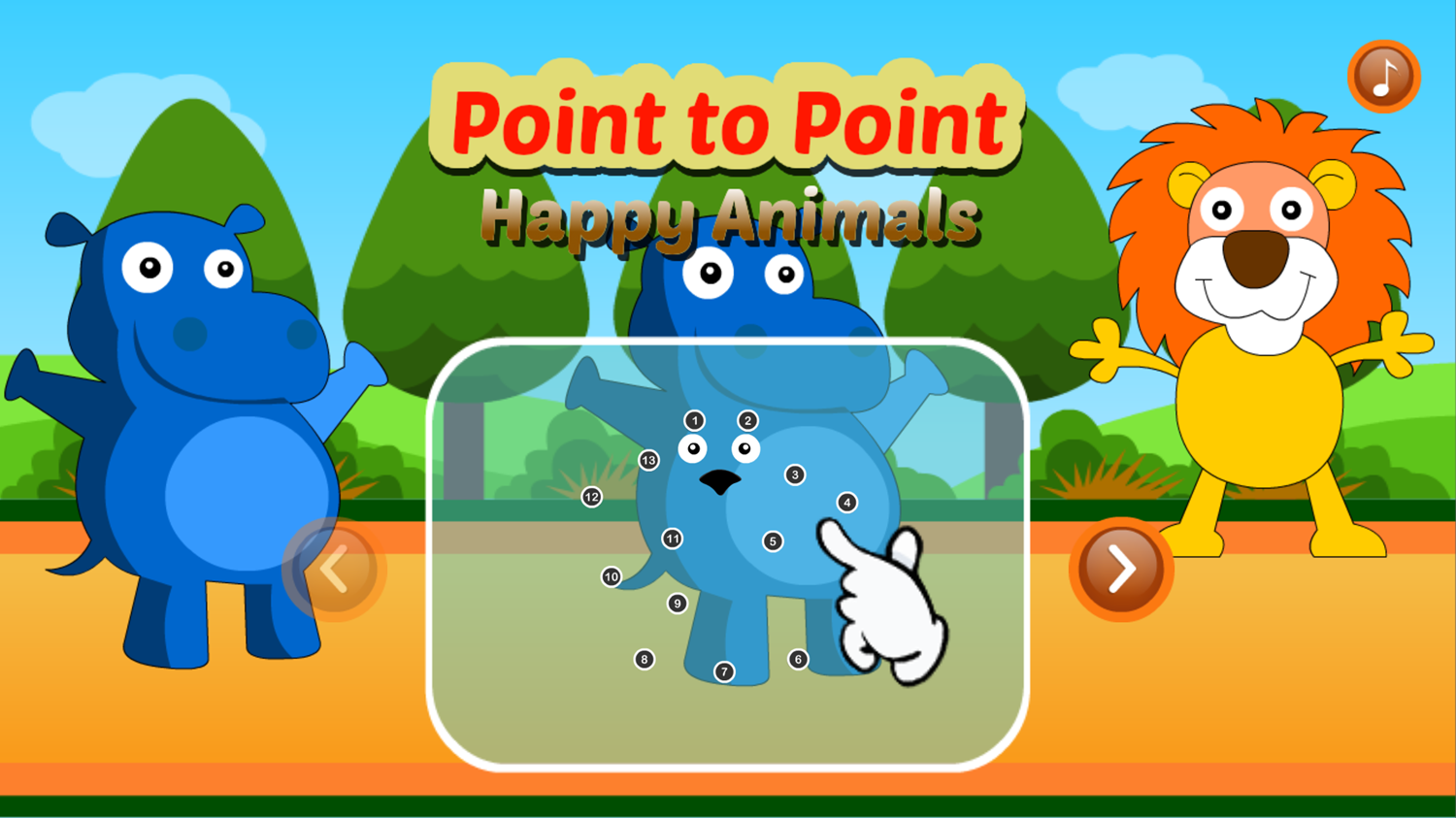 Point to Point Happy Animals Game Welcome Screen Screenshot.